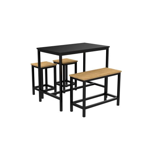 Zestaw Barowo - Jadalniany z Metalu , Blat Biały Płyta MDF  Stół +1 Ławka + 2 Taborety Model  ZETS-15